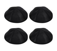 FINGERINSPIRE 4Pcs Black Satin Kippah 16cm Diameter Polyester Rosh Hashanah Yamaka Prayer Hat High Holidays Silky Yarmulke for Shul Wedding Bar/Bat Mitzva Shabbat 4 Panel Synagogue Kipa