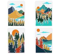 FINGERINSPIRE 4PCS Boho Forest Mountain Landscape Stencil 29.7x21cm Large Natural Scenery Template for Wall Floor Decor
