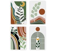 FINGERINSPIRE 4PCS Boho Sunrise Stencils 29.7x21cm Tropical Plant Leaves Stencil Sun Moon Reusable Stencils Large Valley Scene Template River Painting Stencil for Wood Canvas Paper