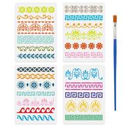 FINGERINSPIRE 4Pcs Botanical Lace Wall Stencil with a Brush 11.7x8.3 inch Reusable Floral Lace Painting Stencil Vintage Flower Border Art Wall Stencils for Painting on Wood Canvas Fabric Furniture