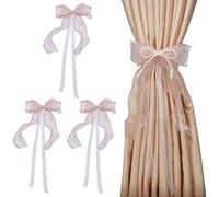 FINGERINSPIRE 4pcs Bow Curtain Tiebacks Butterfly Curtain Ties with Pearls Misty Rose Bowknot Pearl Curtain Ties Bowknot Curtain Holdbacks Buckle for Curtain Decor Drapery Holdback Tie Rope Home Decor