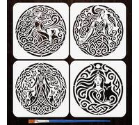 FINGERINSPIRE 4PCS Celtic Goddess Stencils with a Brush 25x25cm Mystical Woman Silhouette Painting Stencil Celtic Knot Drawing Templates for Painting on Canvas Furniture Wall Decor DIY Projects