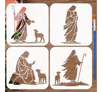 FINGERINSPIRE 4Pcs Christ and the Lamb Stencils with a Brush 15x15cm Christ Patterns Stencils Lamb Painting Stencil Christmas Decorative PET Template for Painting on Wood T-Shirt Window DIY