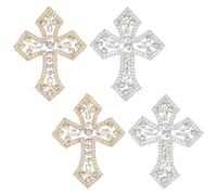 FINGERINSPIRE 4Pcs Cross Hotfix Rhinestone Appliques Gold & Silver Crystal Cross Iron on Patches Clear Crosses Clothing Rhinestone Patch for Dresses DIY Fabric Bridal Wedding Prom Embellishments