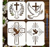 FINGERINSPIRE 4Pcs Dove Cross Painting Stencil with Paintbrush 2 Sizes Reusable Peace Dove Drawing Painting Stencils Pigeon Silhouette Stencils Animal Theme Template for DIY Scrapbook Wall Decor