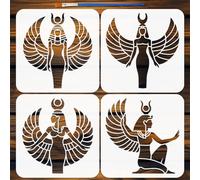 FINGERINSPIRE 4PCS Egyptian Goddess Stencil With 1Pc Brush 20x20cm Egyptian Goddess Painting Stencil Egypt Symbol Template Egypt Themes Template for Painting on Wood Wall Furniture DIY Home Decoration