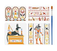 FINGERINSPIRE 4PCS Egyptian Symbols Stencils for Painting with Brush A4/30cm Reusable God Anubis Sphinx Template Hollowed Hieroglyphic Eye of Horus Stencil Plastic PET Egypt Theme Template for Decor
