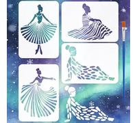 FINGERINSPIRE 4PCS Elegant Lady Silhouette Painting Stencils with Paint Brush 21x29.7cm Abstract Geometric Human Body Template Dancing Woman Dress Stencil Character Theme Template for Painting