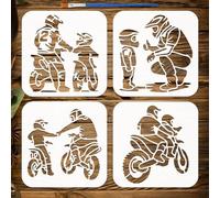 FINGERINSPIRE 4Pcs Father and Son Painting Stencil with Paintbrush 15x15cm Reusable Motorcycle Pattern Stencils Father's Day Theme Stencil DIY Craft Paint Template for Painting on Fabric Paper
