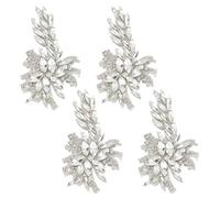 FINGERINSPIRE 4Pcs Flower Crystal Applique Patch 100x55mm Clear Rhinestone Sew on Embroidered Patch with No-Woven Fabric Base for Wedding Dress Bridal Belt Bags DIY Craft Embellishment