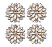 FINGERINSPIRE 4PCS Flower Rhinestone Appliques 2.16inch Round Floral Iron on/Sew on Patch Light Peach Glass Rhinestone Patches for Wedding Bridal Dress Clothes DIY Garments Accessories