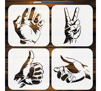 FINGERINSPIRE 4PCS Gesture Pattern Painting Stencil with Paint Brush 15x15cm Decorative Realistic Style Hands Drawing Template Plastic PET Hands Gesture Stencil Character Theme Template for DIY