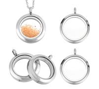 FINGERINSPIRE 4PCS Glass Locket Pendant Charm 31x25mm 304 Stainless Steel Locket Pendants Double Sides with Glass Flat Round Lockets Pendant Charm for Jewelry Pendants Making DIY Accessories