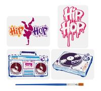 FINGERINSPIRE 4PCS Graffiti Patterns Stencils with Brush 21x29.7cm Street Art Patterns Stencil Vintage Radios Stencil Retro Record Players Template Graffiti Themed Template for Painting on Wood Wall