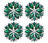 FINGERINSPIRE 4Pcs Green Flower Rhinestone Applique 45mm Iron Glass Cabochons with Sparkling Rhinestones, Crystal Patches Floral Embellishment for Wedding Dresses, Costume DIY Crafts and Home Decor