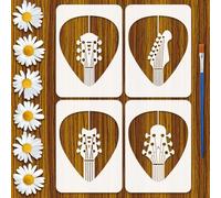 FINGERINSPIRE 4PCS Guitar Stencils with Brush 21x29.7cm 4 Styles Guitar Picks Pattern Stencils Music Theme Templates for Painting on Wood Wall Furniture DIY Home Decoration