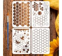 FINGERINSPIRE 4Pcs Hexagonal Honeycomb Bee Painting Stencil with Brush