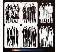 FINGERINSPIRE 4PCS Human Wave Painting Stencils 21x29.7cm with a Brush Modern People Stencils Male & Female Figure Drawing Templates for Fashion Design Art Drawing Wall Painting Craft Projects