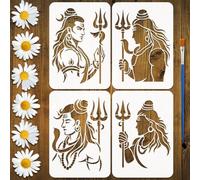 FINGERINSPIRE 4PCS India Shiva Painting Stencil with Paint Brush 21x29.7cm Character Silhouette Pattern Drawing Template Plastic Moon Man Snake Stencil Indian Theme Template for Home Decoration