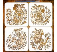 FINGERINSPIRE 4Pcs Indian Woman Vine Stencil with Paintbrush 7.9x7.9inch Reusable Native American Women Painting Stencils Human Theme Drawing Template for Painting on Wood Wall Furniture Fabric
