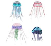 FINGERINSPIRE 4PCS Jellyfish Beaded Patch 4 Styles Jelly Fish Shape Beads Paillette Sew on Patches Handmade Beaded Tassels Patch Applique for Clothes Bags Handbag Jeans Jackets Dress Decorations