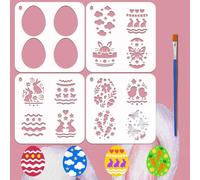 FINGERINSPIRE 4Pcs Layered Easter Eggs Pattern Stencils with a Brush 20x20cm Rabbit Painting Stencils PET Butterfly Chick Flower Carrot Stencil Easter Themes Template for Wood Floor Tile Wall DIY