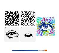 FINGERINSPIRE 4PCS Layered Eyes Texture Painting Stencils 15x15cm with a Brush Abstract Stencils Layered Eyes Drawing Template for Painting on Wood Walls Canvas and Fabric