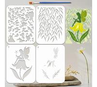 FINGERINSPIRE 4Pcs Layered Fairies Painting Stencil with Paintbrush 20x15cm 4 Styles Flowers Willow Twigs Textures Stencil Reusable DIY Craft Painting Templates for Wall Wood Fabric Scrapbooking Decor