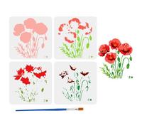 FINGERINSPIRE 4PCS Layered Realistic Flowers Painting Stencils 30x30cm Reusable Flowers Templates with Brush Flower Leaf Patterns Stencils Plant Theme Templates for Floor Decoration