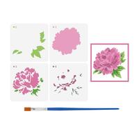 FINGERINSPIRE 4Pcs Layered Rose Flower Stencils with a Paintbrush 15x15cm Reusable Layered Flower Pattern Painting Stencil Romantic Rose Leaves Branch Stencils for Painting on Wood Wall Furniture