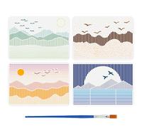 FINGERINSPIRE 4PCS Line Scenery Painting Stencil with Brush 21x29.7cm Sun Mountains Template Flying Birds Stencil Reusable Sunrise Sunset Template Nature Theme Stencil for Painting on Wood