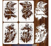 FINGERINSPIRE 4Pcs Motorcycle Rider Stencil with a Brush 29.7x21cm Reusable Motocross Stencil Graffiti DIY Painting Stencils Motocross Poster Home Decor Stencils for Painting on Wood Fabric Wall