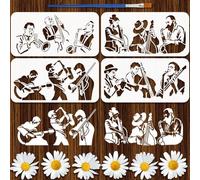 FINGERINSPIRE 4PCS Music Performance Painting Stencil with Plastic Brush 15x30cm Cello Violin Drawing Template Guitar Trumpet Instruments Stencil Character Theme Template for Painting on Wood