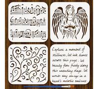 FINGERINSPIRE 4PCS Musical Note Stencils with Brush 15x15cm Musical Score Stencil Square Angel Stencil Plastic Vine Template Poem Pattern Template Craft Stencils for Painting on Wall Wood Furniture