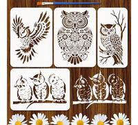 FINGERINSPIRE 4PCS Owl Painting Stencils 2 Size Reusable PET Owl Stencils for Painting Cute Owls Floral Patterns Drawing Templates with a Brush for Walls Fabric Furniture Craft Art Projects Halloween