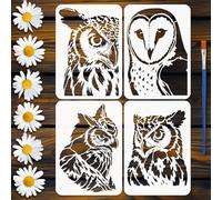FINGERINSPIRE 4PCS Owl Stencils with 1Pc Brush 21x29.7cm Owl Head Stencils Reusable Owls Bird Stencil Animals Theme Templates for Painting on Wood Wall Furniture DIY Home Decoration