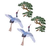 FINGERINSPIRE 4Pcs Pine Tree Embroidered Patches Red-Crowned Crane Iron on Applique Tree Embroidery Sewing Patch Polyester Crane Cloth Patches Clothing Repair Decor Patch for Jean Jackets Cloth Hat