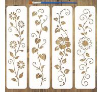 FINGERINSPIRE 4PCS Plant Border Painting Stencil with Paint Brush 7.5x30cm Rectangle Flowers Leaves Drawing Template Hollowed Floral Vine Stencil Border Theme Template for Furniture Decoration