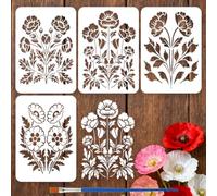 FINGERINSPIRE 4PCS Poppy Flower Stencils 21x29.7CM Symmetrical Wildflower Drawing Template Reusable Plant Floral Decoration Stencils with a Brush for Wall Wood Fabric Home Decor DIY Project