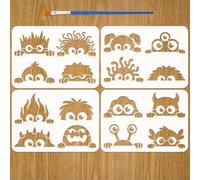FINGERINSPIRE 4PCS Probe Monster Stencils With A Paint Brush 21x29.7cm The Little Probe Monster Stencil Cute Monsters Stencil Plastic Template for Painting on Wood Wall Furniture DIY Crafts Home Decor