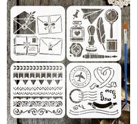 FINGERINSPIRE 4PCS Retro Envelope Stencils with a Brush 20x20cm Classic Envelope Drawing Template with Stamp Decorative Border Designs Vintage Stencils for Painting on Wood Walls