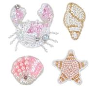 FINGERINSPIRE 4PCS Sea Animal Beaded Patches 4 Styles Ocean Sequin Appliques Pink White Crab Starfish Patches Plastic Pearl Embellished Marine Theme Decor for Clothing Bags DIY Craft Projects