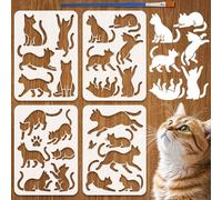 FINGERINSPIRE 4Pcs Silhouette of The Cat Stencils with Paint Brush 29.7x21cm Reusable Cat Drawing Craft Stencil Plastic Animal Theme Template for Painting on Wood Wall Floor Fabric