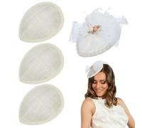 FINGERINSPIRE 4PCS Sinamay Hat Fascinator Base 130x104.5mm Linen Hat Fascinator Millinery Base Floral White Teardrop Sinamay Hat Base Cocktail Hats Making Base for DIY Craft Millinery Making Material