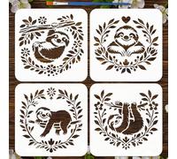 FINGERINSPIRE 4pcs Sloth Stencils with Paint Brush 20x20cm 4 Styles Sloth with Vines Pattern Stencil Reusable Animal Theme Stencil for Painting on Wood Wall Fabric Furniture DIY Home Decoration