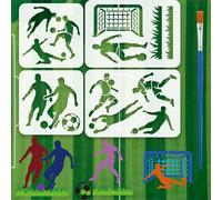 FINGERINSPIRE 4PCS Soccer Stencils with a Brush 10x10cm/14.8x10.5cm Soccer Player Silhouettes Stencil Sports Theme Goal Lawn Drawing Templates for DIY Crafts and Home Decor