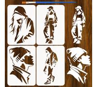 FINGERINSPIRE 4PCS Street People Painting Stencils with Paint Brush 21x29.7cm Reusable People Silhouette Template Plastic Hats Pattern Stencil Graffiti Theme Template for Painting on Floor