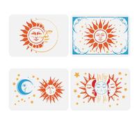 FINGERINSPIRE 4Pcs Sun Moon Star Painting Large Stencil 21x29.7cm 4Styles PET Rectangular Sun and Moon with Face Spraying Stencil Reusable Fantasy Theme Wall Template for Wood Floor Tile Home Decor