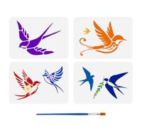 FINGERINSPIRE 4Pcs Swallows Stencil with a Paint Brush 4 Styles Swallows Pattern Stencil 29.7x21cm Swallows Flower Stencil Swallows Willow Painting Template for Wall Tiles Floor Paper Furniture