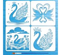 FINGERINSPIRE 4PCS Swan Stencils 30x30CM Elegant Swan Lake Stencil Set Reusable Drawing Templates with a Brush for Wall Painting Wood Decor DIY Crafting Home and Garden Makeover